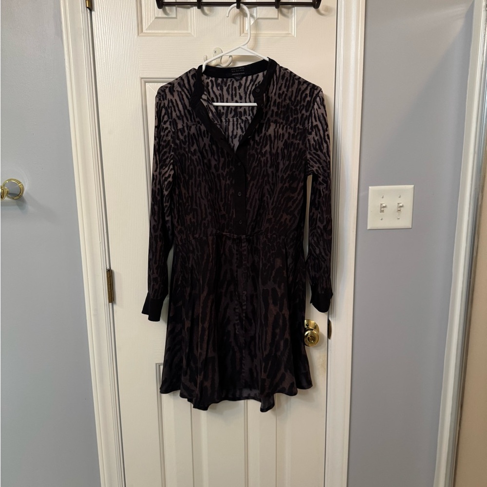 All Saints Black and Brown Long Sleeve Dress